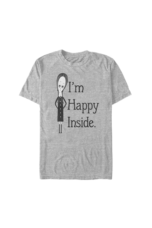 Men's Addams Family Wednesday Happy Inside Graphic Tee Athletic Heather Medium