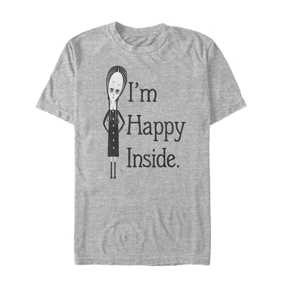 Men's Addams Family Wednesday Happy Inside Graphic Tee Athletic Heather Small