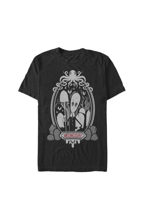 Men's Addams Family Wednesday Octopus Portrait Graphic Tee Black Medium