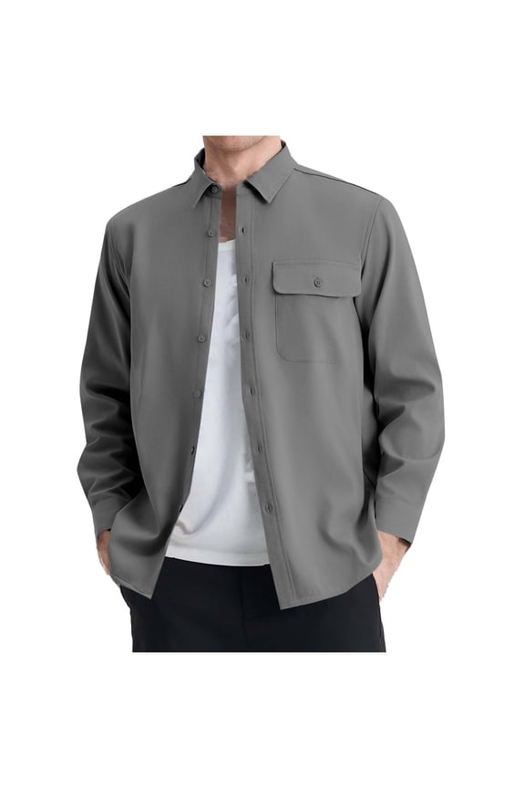 Men's Adding Fleece Jackets Long Sleeve Button Down Casual Coats with Flap Pockets