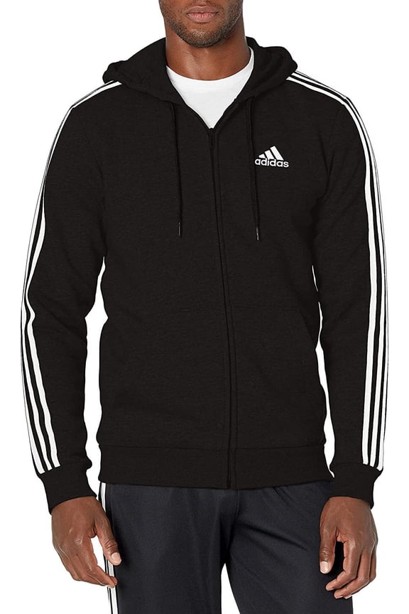 Men's Adidas Black Essentials 3-Stripes Full Zip Fleece Hoodie - S