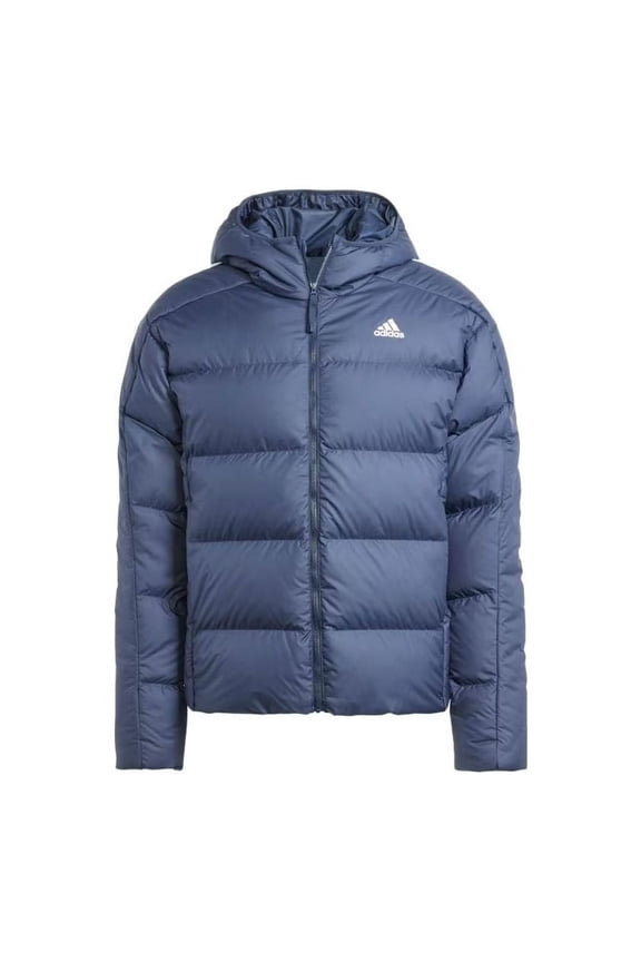 Men's Adidas Essentials Winter Down Hooded Jacket Size Medium NAVY BLUE Puffer
