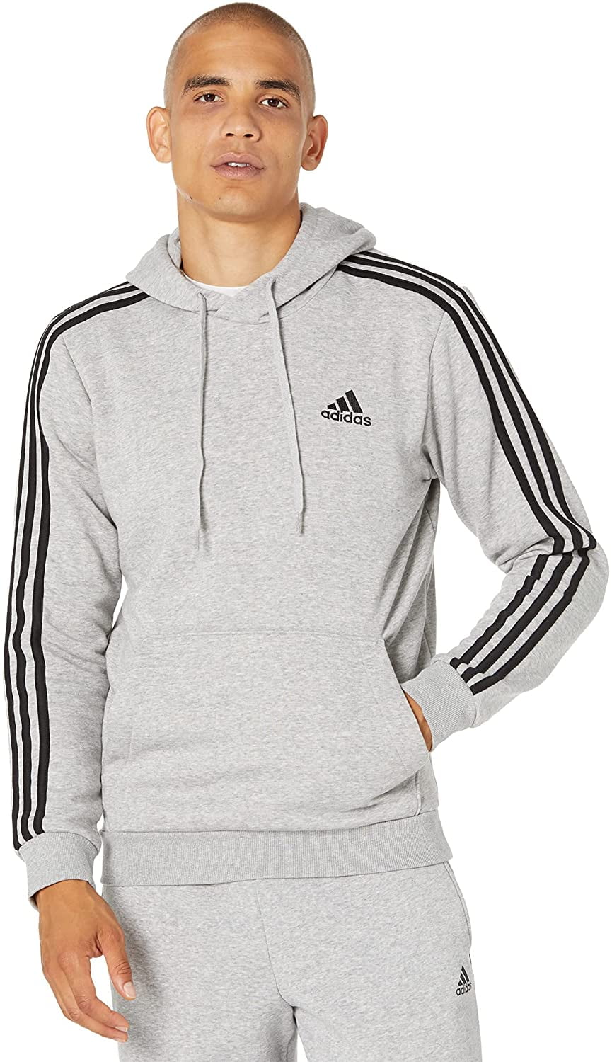 Men\'s Adidas Medium Heather Grey Essentials 3-Stripes Fleece Hoodie - S