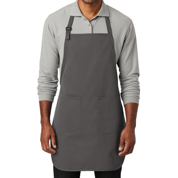 Men's Adjustable Cotton/Poly Twill Grilling Apron with Two Pockets, Charcoal Gray