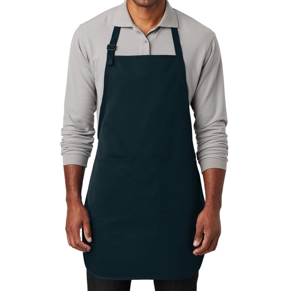 Men's Adjustable Cotton/Poly Twill Grilling Apron with Two Pockets, Navy Blue