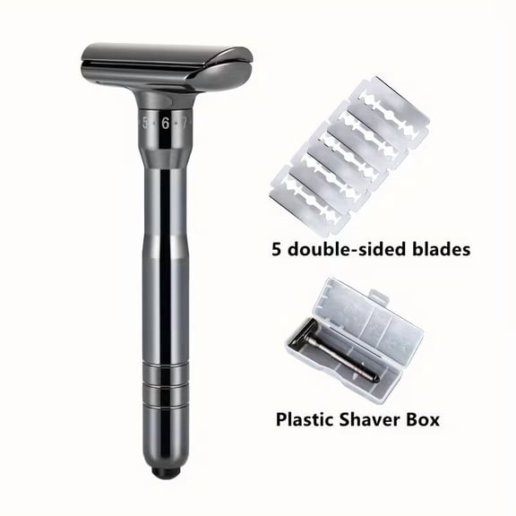 Men's Adjustable Double-Edged Safety Razor - 8-Speed Metal Beard and Mustache Shaver with Ergonomic Grip for Precision Trimming