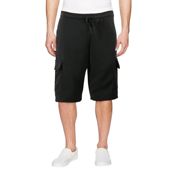 Men's Adjustable Drawstring Casual Cotton Blend Multi Pocket Soft Cargo Shorts (Black, L)