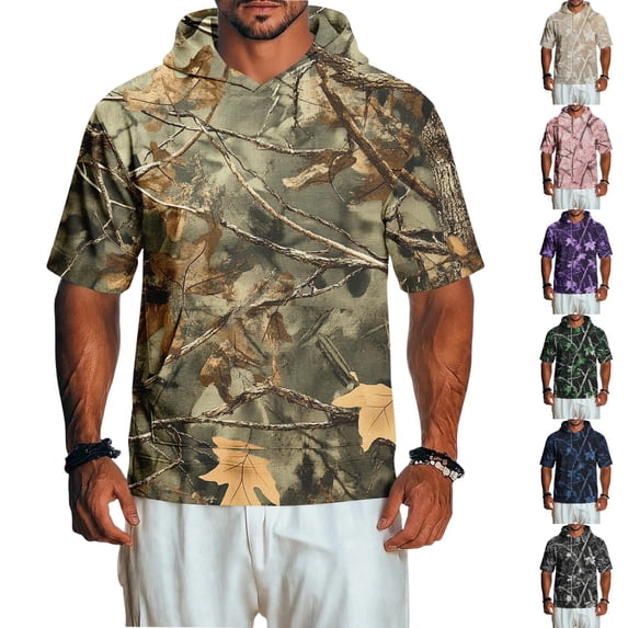 Men's Adjustable Drawstring Hood Sweatshirt Allover Tree Camo Print Daily Outdoor Top