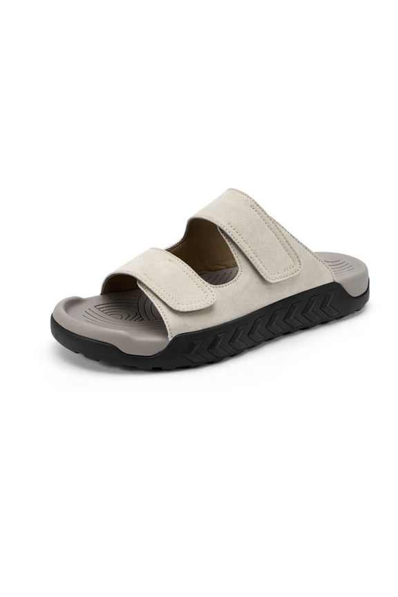 Men's Adjustable Dual Strap Suede Slide Sandals Cushioned Non Slip Outdoor Casual Walking Slides