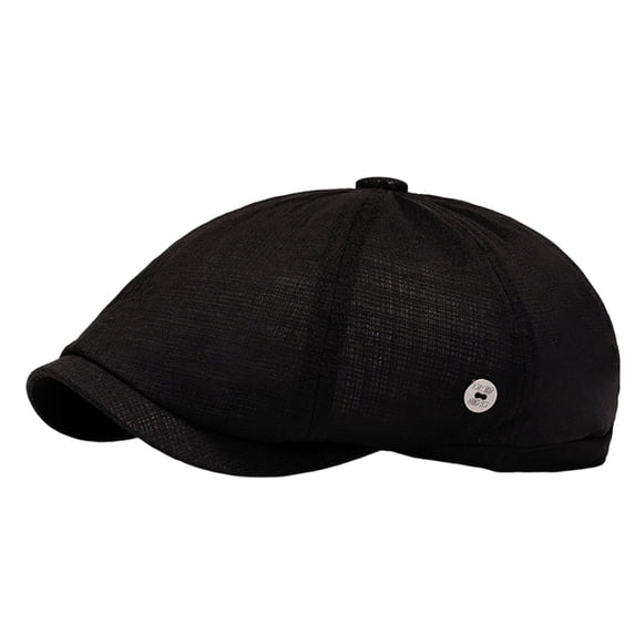 Men's Adjustable Fit Newsboy Cap Cotton Herringbone Flat Hat Washed Beret Ivy Style for Golf Cabbie Driving Casual Fashion (Black)