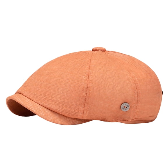 Men's Adjustable Fit Newsboy Cap Cotton Herringbone Flat Hat Washed Beret Ivy Style for Golf Cabbie Driving Casual Fashion (Orange)