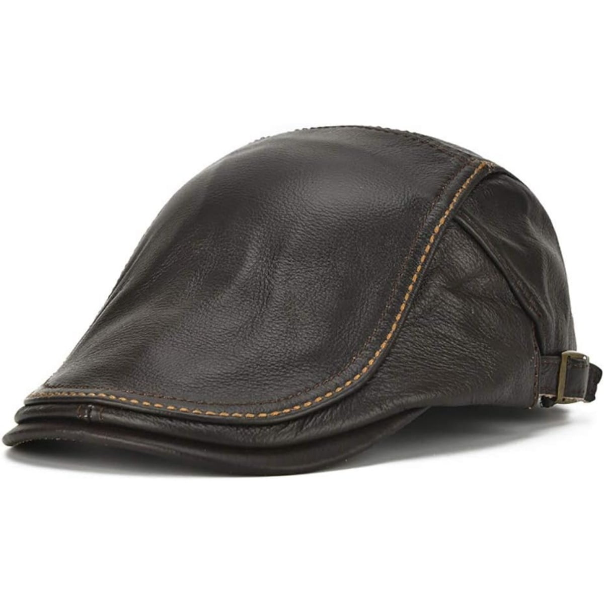 Men's Adjustable Genuine Leather Cowhide Cap Newsboy Hat Cabbie Beret Hat Driving Hunting Fishing Hat