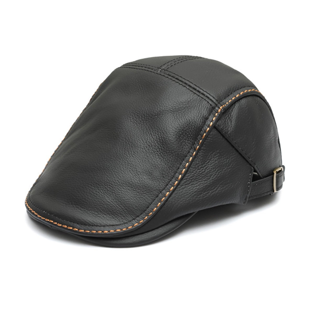 Men's Adjustable Genuine Leather Cowhide Cap Newsboy Hat Cabbie Beret Hat Driving Hunting Fishing Hat