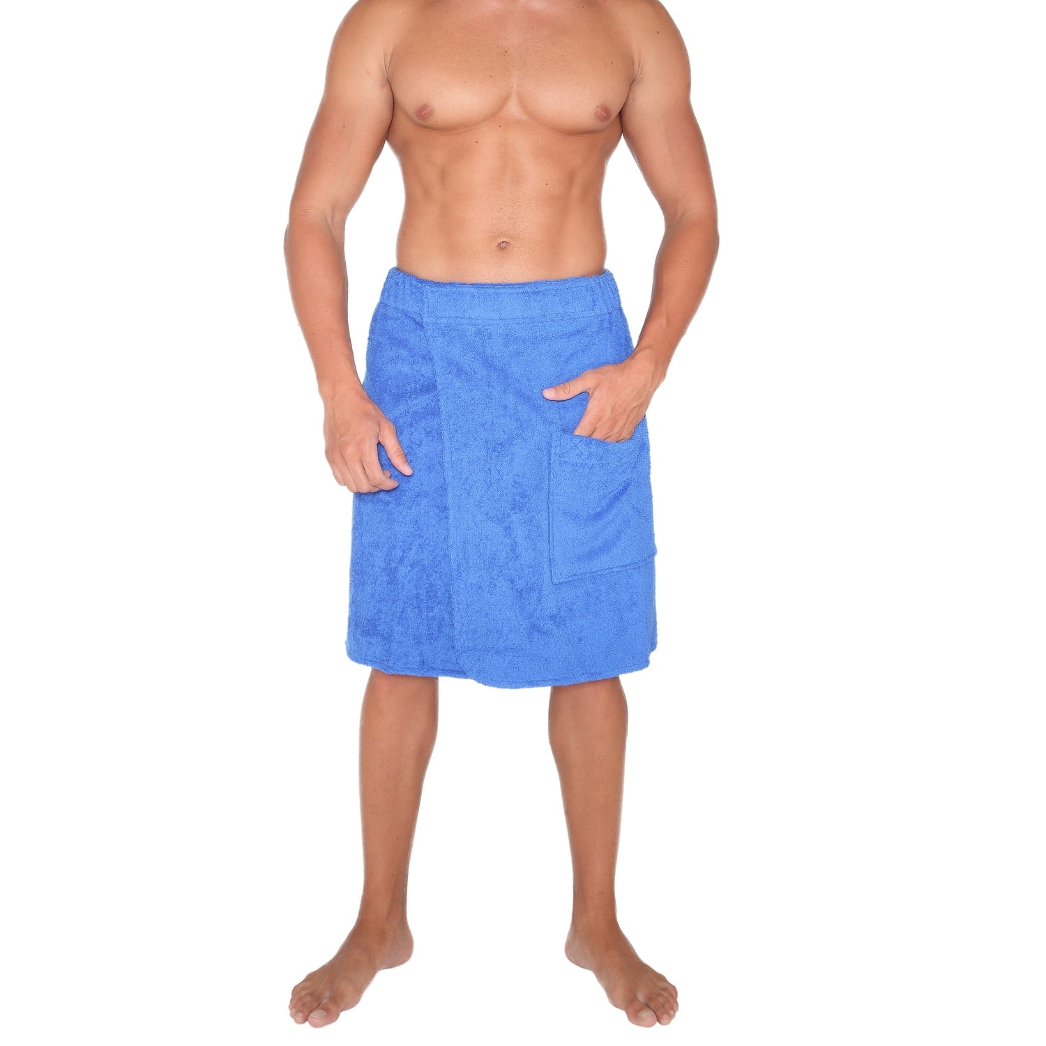 Men's Adjustable Hook and Loop Closure Turkish Terry Cotton Bath Wrap Royal Blue Large/XLarge