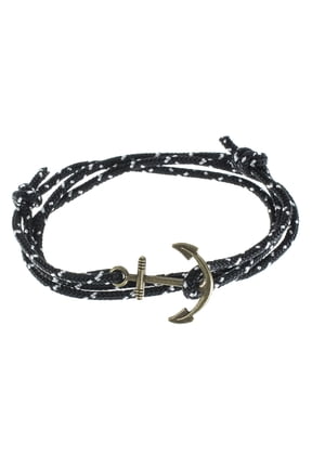 Men's Adjustable Nautical Anchor and Fish Hook Wrap Cuff Bracelets - Available in a Variety of Finishes and Colors - Made of Nylon Rope