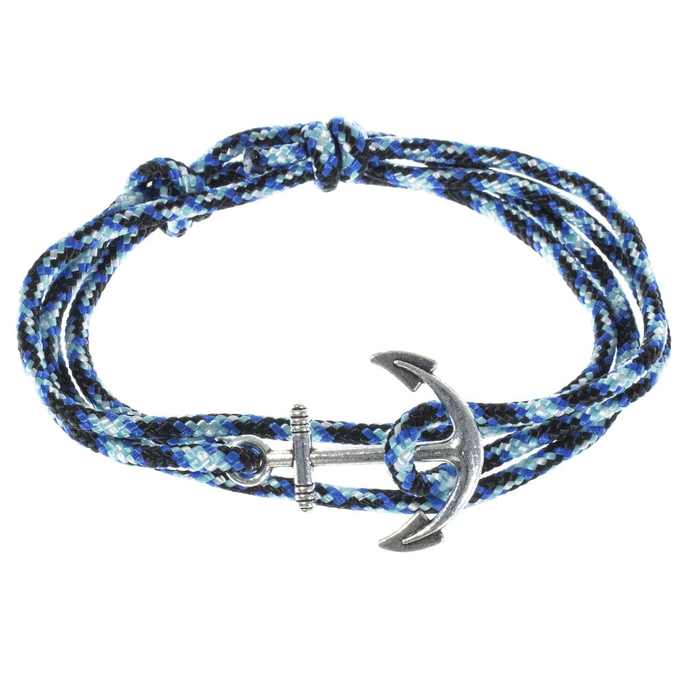 Men's Adjustable Nautical Anchor and Fish Hook Wrap Cuff Bracelets -  Available in a Variety of Finishes and Colors - Made of Nylon Rope