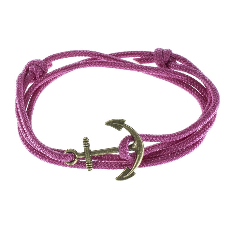 Men's Adjustable Nautical Anchor and Fish Hook Wrap Cuff Bracelets -  Available in a Variety of Finishes and Colors - Made of Nylon Rope 