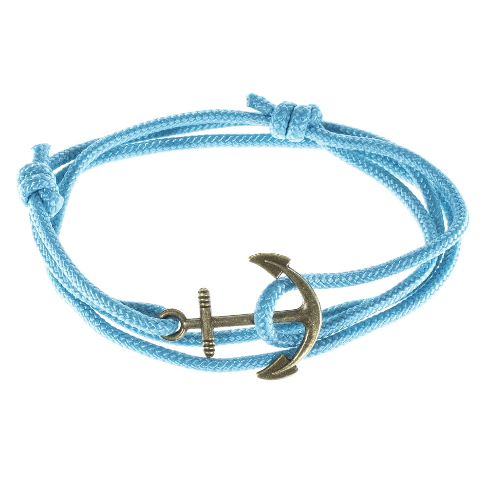 Men's Adjustable Nautical Anchor and Fish Hook Wrap Cuff Bracelets -  Available in a Variety of Finishes and Colors - Made of Nylon Rope 
