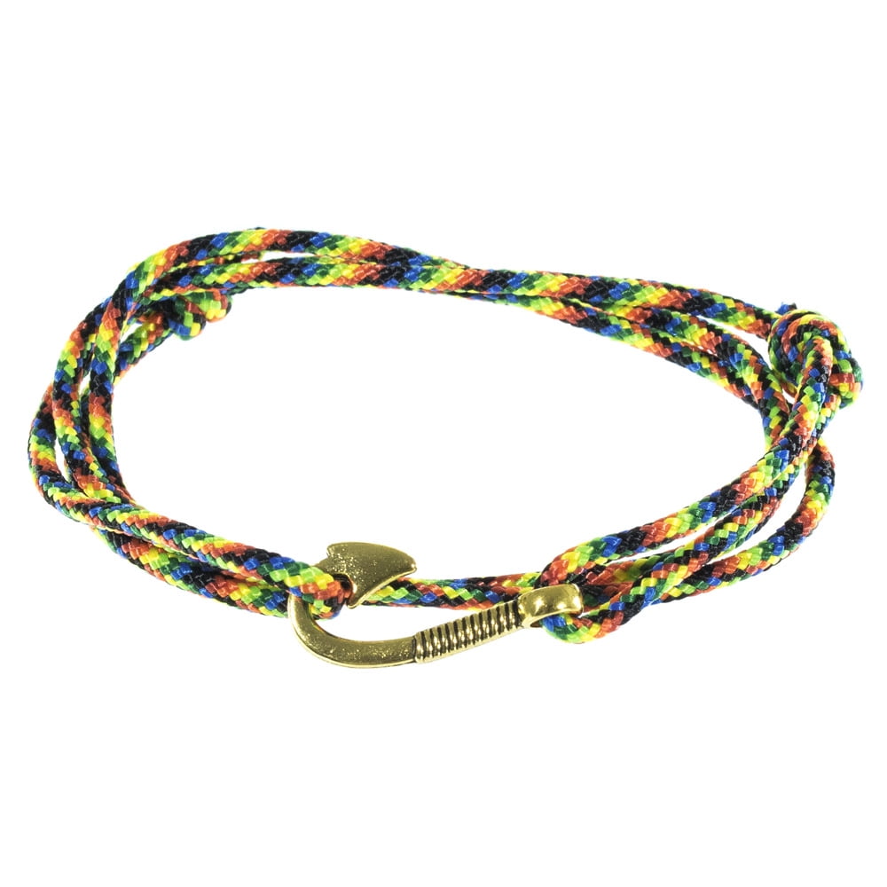 Camouflage Nylon Rope Bracelet Cuff – Twisted Multi-Layer Design With Fish Hook Clasp, Alloy Accents
