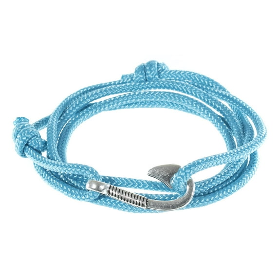 Men's Adjustable Nautical Anchor and Fish Hook Wrap Cuff Bracelets - Available in a Variety of Finishes and Colors - Made of Nylon Rope
