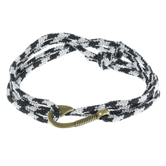 Men's Adjustable Nautical Anchor and Fish Hook Wrap Cuff Bracelets - Available in a Variety of Finishes and Colors - Made of Nylon Rope