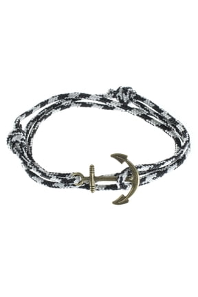 Men's Adjustable Nautical Anchor and Fish Hook Wrap Cuff Bracelets - Available in a Variety of Finishes and Colors - Made of Nylon Rope