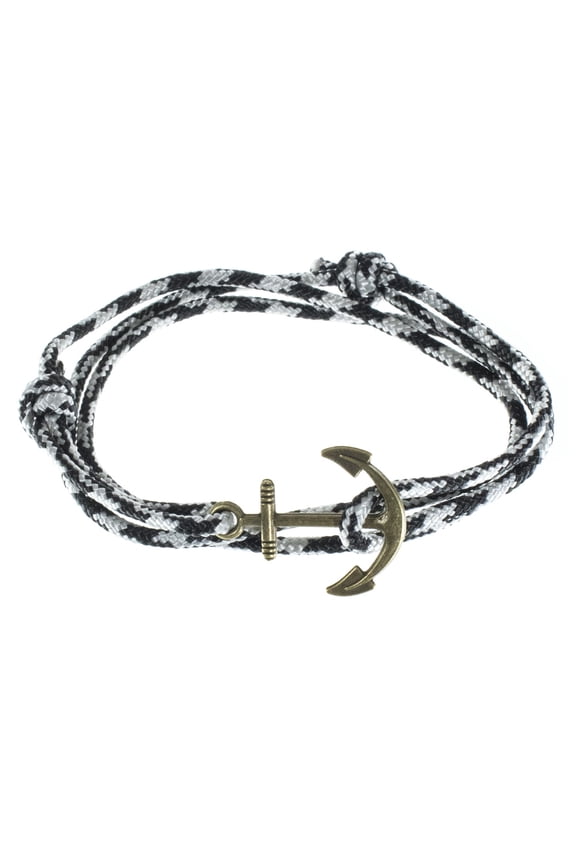 Men's Adjustable Nautical Anchor and Fish Hook Wrap Cuff Bracelets - Available in a Variety of Finishes and Colors - Made of Nylon Rope