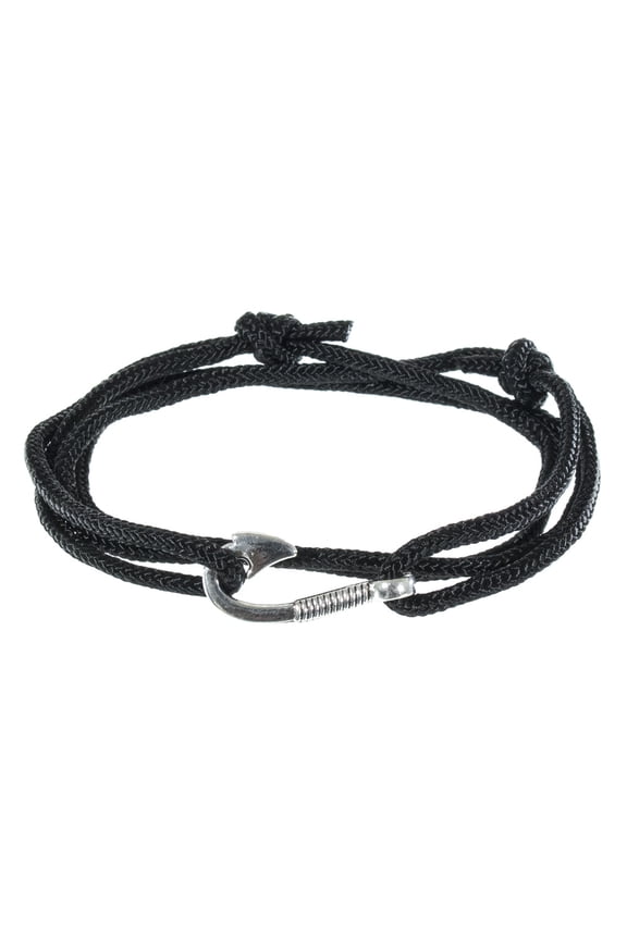 Men's Adjustable Nautical Anchor and Fish Hook Wrap Cuff Bracelets - Available in a Variety of Finishes and Colors - Made of Nylon Rope