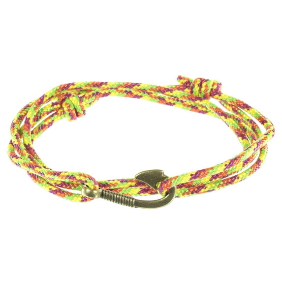 Men's Adjustable Nautical Anchor and Fish Hook Wrap Cuff Bracelets - Available in a Variety of Finishes and Colors - Made of Nylon Rope