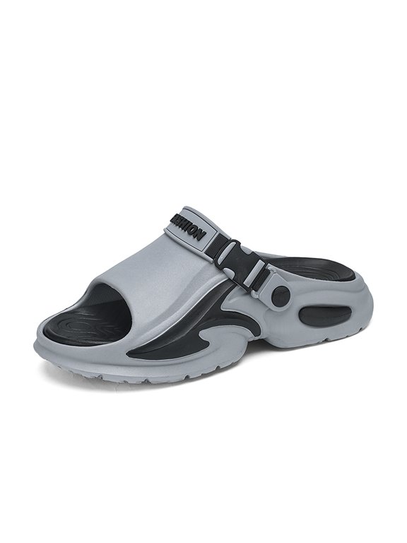 Men's Adjustable Strap Open‑Toe Slide Sandals, EVA Upper And EVA Outsole Chunky Contoured Footbed Lightweight Footwear For Summer Indoor And Outdoor Use