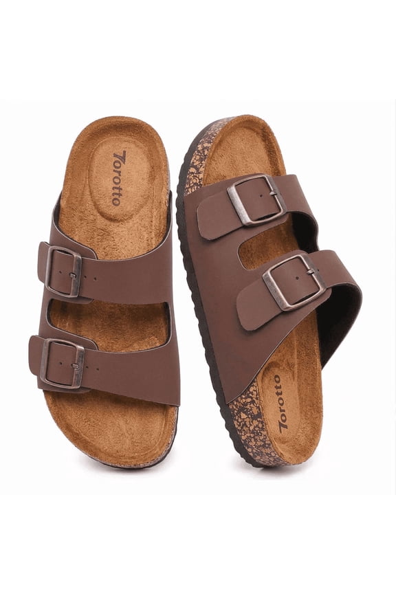 Men Women Cork Footbed Slide Sandals, Arch support Comfort Double Buckle Strap Casual Sandals for Daily Walking Beach Pool Shopping Travel