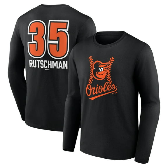 Men's Adley Rutschman Black Baltimore Orioles Fastball Player Name & Number Long Sleeve T-Shirt