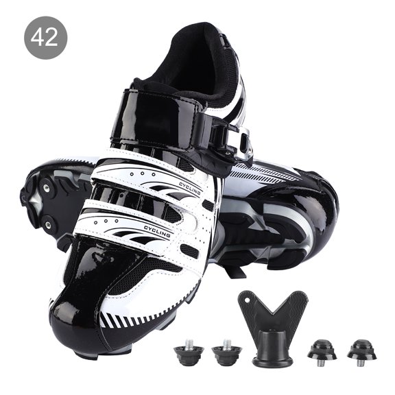 Men's Adult Breathable Mountain Bike Shoes, SPD System, Anti-Slip Grip, White, Size 42