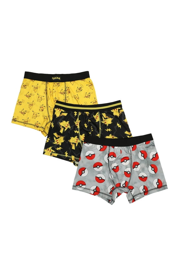 Men's Adult Pokémon Boxer Brief Underwear 3-Pack - Catch 'Em All Comfort-Small