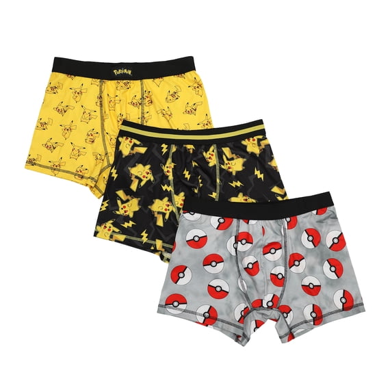 Men's Adult Pokémon Boxer Brief Underwear 3-Pack - Catch 'Em All Comfort-Small