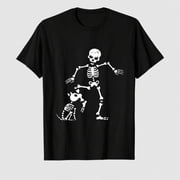 Men's Adult Skeleton Dog Graphic T-Shirt, Funny Bones 100% Cotton Short Sleeve Shirt