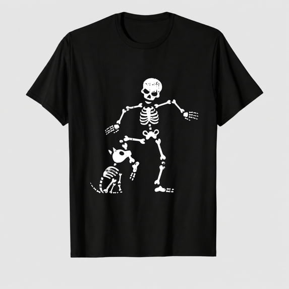 Men's Adult Skeleton Dog Graphic T-Shirt, Funny Bones 100% Cotton Short Sleeve Shirt
