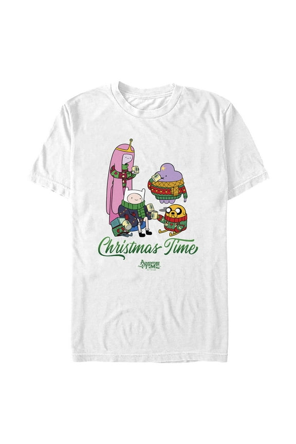 Men's Adventure Time Christmas Time  Graphic Tee White 2X Large
