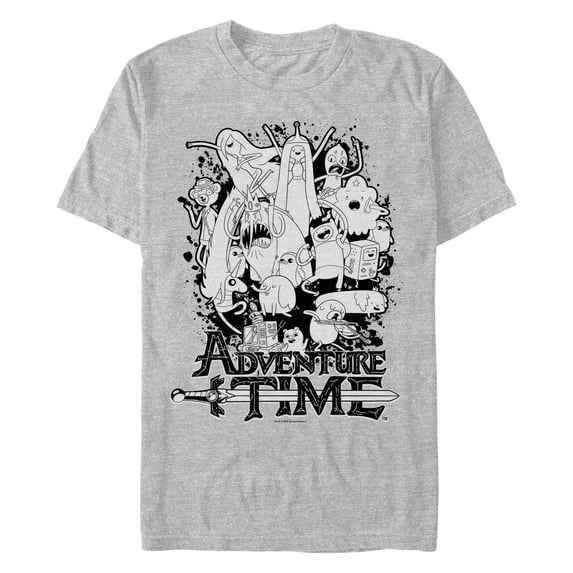 Men's Adventure Time Main Characters Grayscale Graphic T-Shirt