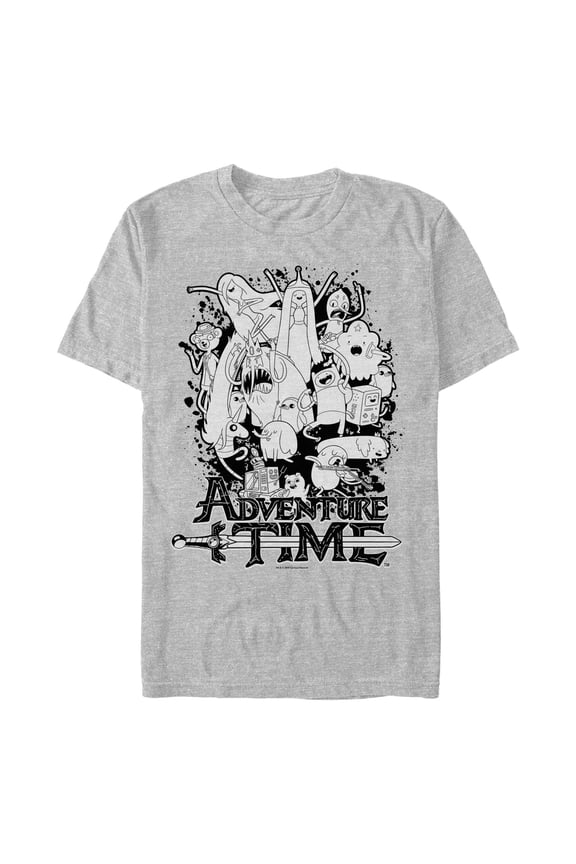 Men's Adventure Time Main Characters Grayscale Graphic T-Shirt