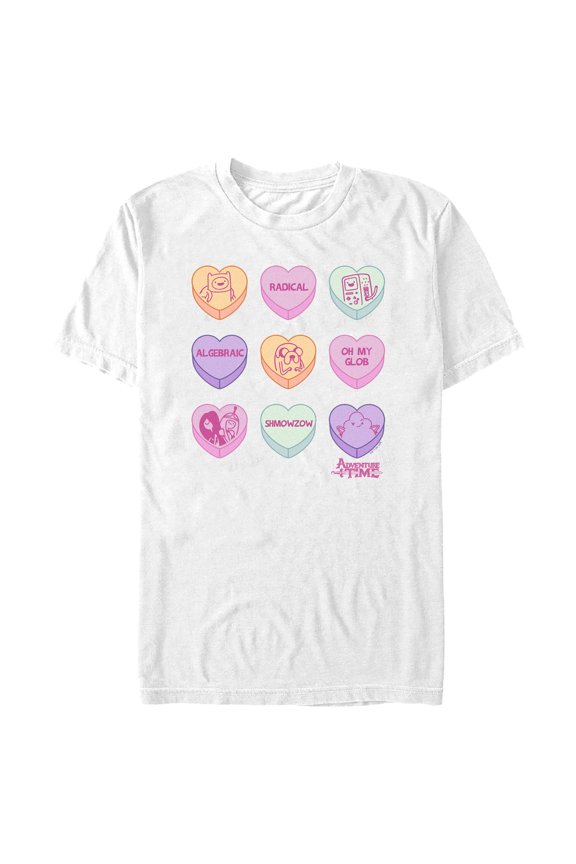 Men's Adventure Time Valentine's Day Conversation Hearts Graphic Tee White 2X Large