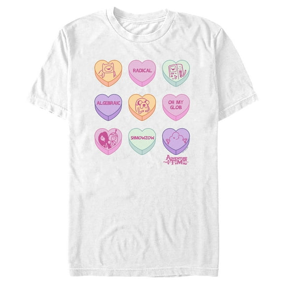 Men's Adventure Time Valentine's Day Conversation Hearts  Graphic Tee White Large
