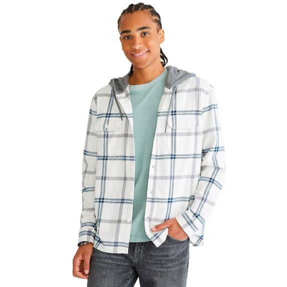 Men's Aeropostale Long Sleeve Plaid Hoodie Color: Cream Size: L