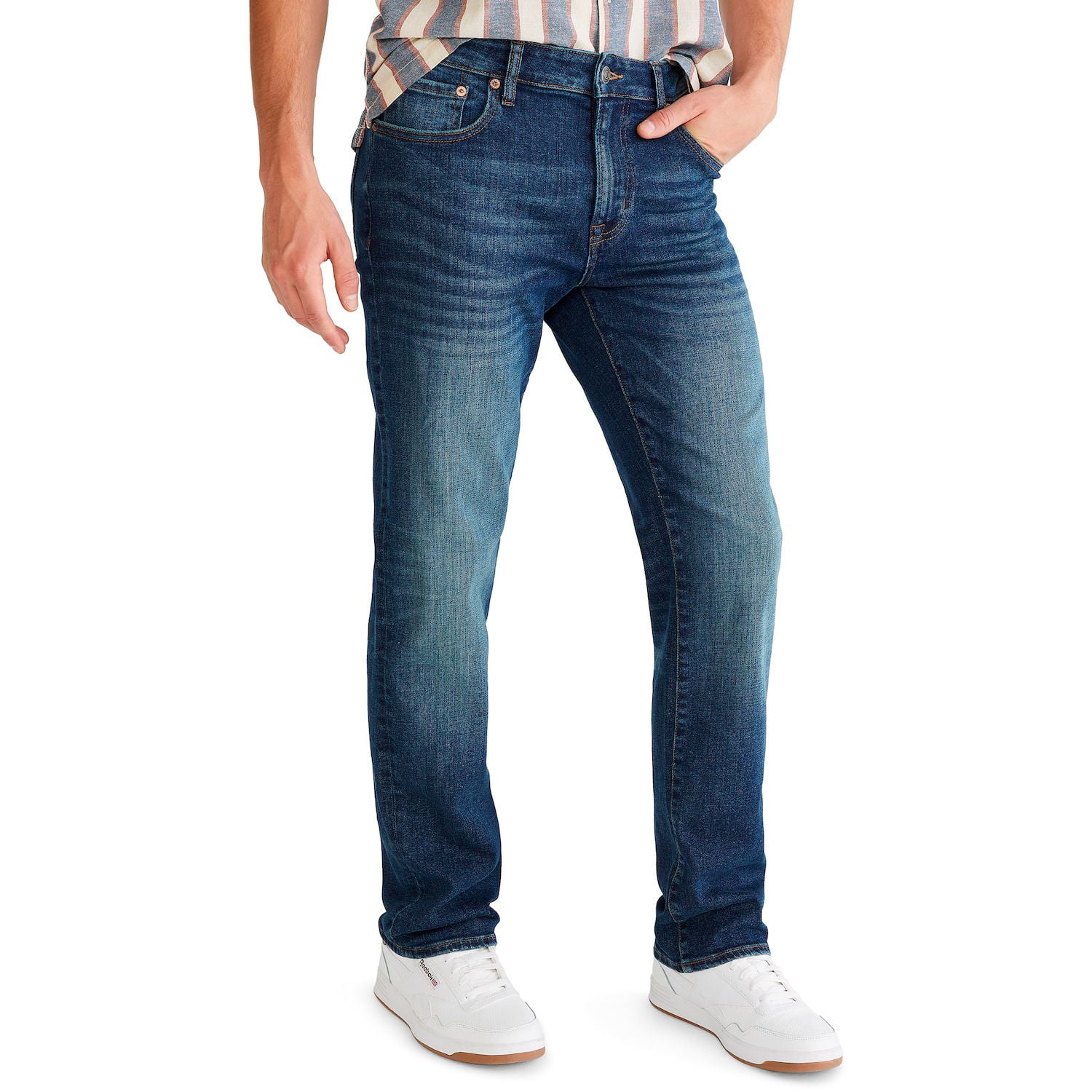 Aeropostale Men's Slim Fit Stretch Denim Jeans - Dark Wash, Lightweight Air Denim, Made From Recycled Bottles