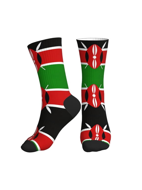 Men's Africa Kenyans-Flag Novelty Athletic Socks Women's Digital Printing Funky Patterned Crew Socks