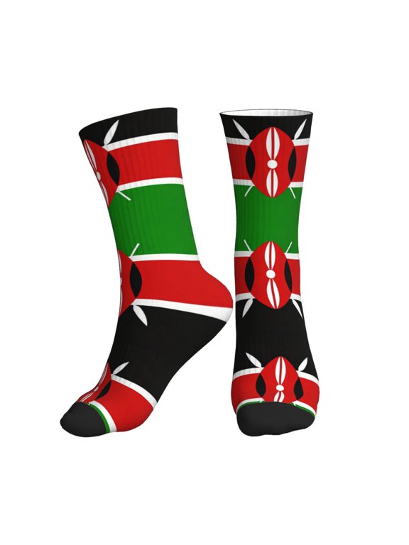 Men's Africa Kenyans-Flag Novelty Athletic Socks Women's Digital Printing Funky Patterned Crew Socks
