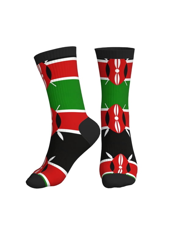 Men's Africa Kenyans-Flag Novelty Athletic Socks Women's Digital Printing Funky Patterned Crew Socks
