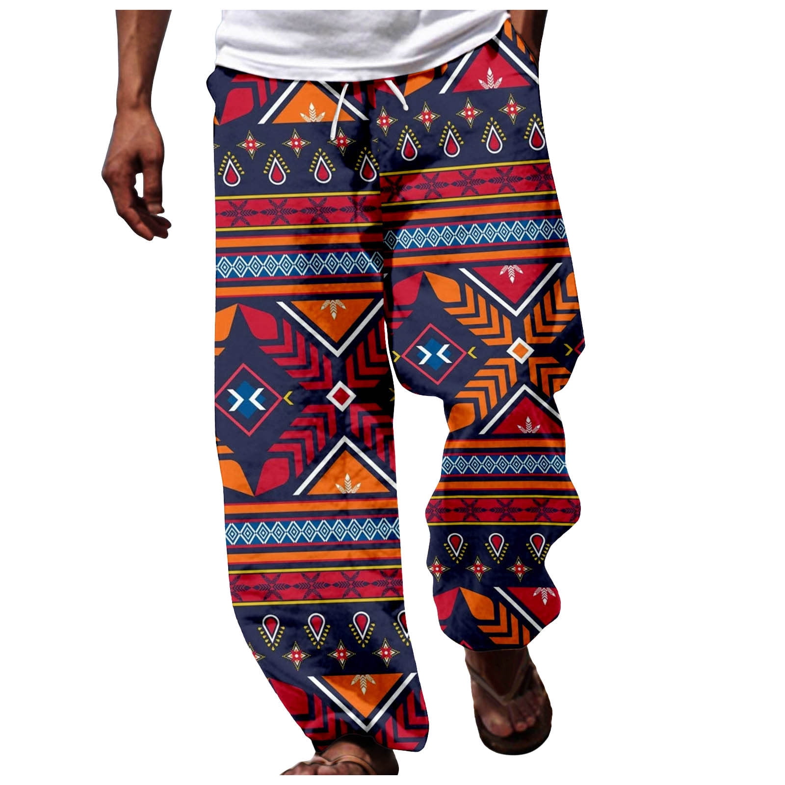 Men's African Dashiki Pants Loose Fit Ankara Floral Print Vintage Boho ...