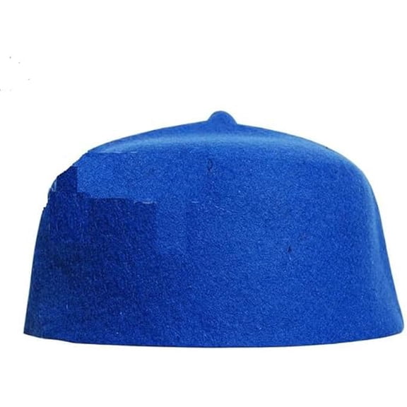 Men's African Fez Kufi Hat – 100% Wool Felt Traditional Moroccan Turkish Style Cap, Royal Blue Islamic Prayer Hat, Size 56 cm, Classic Vintage Skull Cap