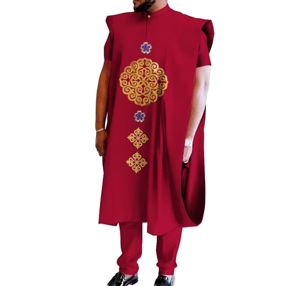 Men's African Suit Dashiki Long robe Shirts and Pants 3 Piece Set Ankara Party Tribal Outfits WYN1978